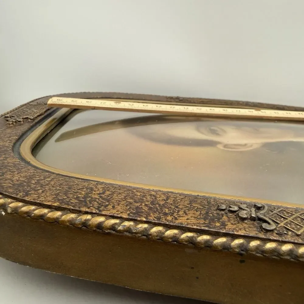 Antique Convex Bubble Glass Wood Frame Master‎ Art Chicago Portrait Young Woman